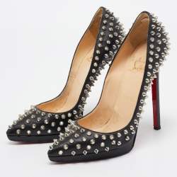 Pre Owned Christian Louboutin Black Leather Pigalle Plato Spike Pumps Size 37