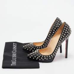 Pre Owned Christian Louboutin Black Leather Pigalle Plato Spike Pumps Size 37