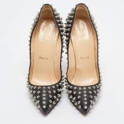 Pre Owned Christian Louboutin Black Leather Pigalle Plato Spike Pumps Size 37