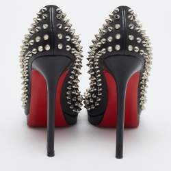 Pre Owned Christian Louboutin Black Leather Pigalle Plato Spike Pumps Size 37
