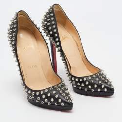 Pre Owned Christian Louboutin Black Leather Pigalle Plato Spike Pumps Size 37