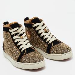 Christian Louboutin Black/Gold Velvet Studded Louis Sneakers Size 40