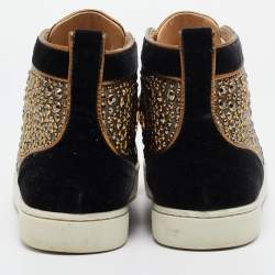 Christian Louboutin Black/Gold Velvet Studded Louis Sneakers Size 40