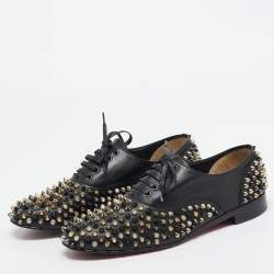 Christian Louboutin Black Leather Freddy Spike Oxfords Size 40.5