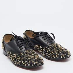 Christian Louboutin Black Leather Freddy Spike Oxfords Size 40.5