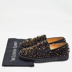 مملوكة مسبقًا Christian Louboutin Black Suede Spike Loafers Size 40
