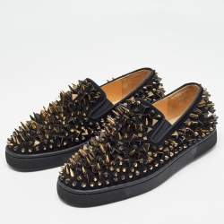 مملوكة مسبقًا Christian Louboutin Black Suede Spike Loafers Size 40