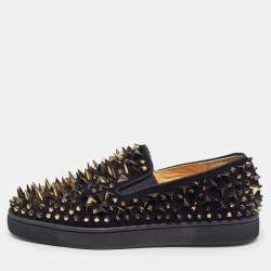 Pre Owned Christian Louboutin Black Suede Spike Loafers Size 40