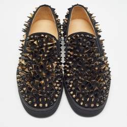 مملوكة مسبقًا Christian Louboutin Black Suede Spike Loafers Size 40
