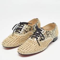 Christian Louboutin Brown/Black Suede and PVC Freddy Spike Oxfords Size 40.5