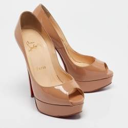 Christian Louboutin Beige Leather Lady Peep Pumps Size 35.5