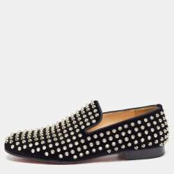 Christian Louboutin Black Velvet Dandelion Spike Smoking Slippers Size 40