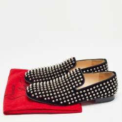 Christian Louboutin Black Velvet Dandelion Spike Smoking Slippers Size 40