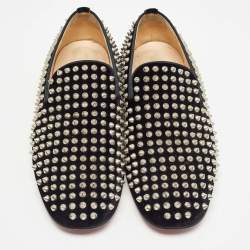 Christian Louboutin Black Velvet Dandelion Spike Smoking Slippers Size 40