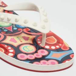Pre Owned Christian Louboutin Multicolor Rubber Loubi Spikes Thong Flats Size 42
