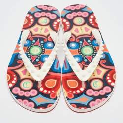 Pre Owned Christian Louboutin Multicolor Rubber Loubi Spikes Thong Flats Size 42