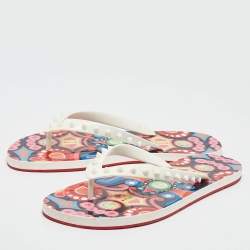 Pre Owned Christian Louboutin Multicolor Rubber Loubi Spikes Thong Flats Size 42