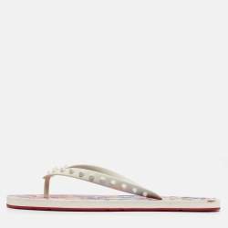 Pre Owned Christian Louboutin Multicolor Rubber Loubi Spikes Thong Flats Size 42