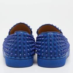 Pre Owned Christian Louboutin Blue Leather Roller Boat Spike Slip On Sneakers Size 40