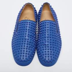 Pre Owned Christian Louboutin Blue Leather Roller Boat Spike Slip On Sneakers Size 40