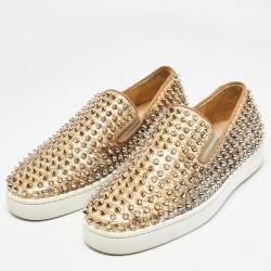 Pre Owned Christian Louboutin Beige/Brown Python Leather Roller Boat Slip On Sneakers Size 40