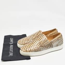 Pre Owned Christian Louboutin Beige/Brown Python Leather Roller Boat Slip On Sneakers Size 40