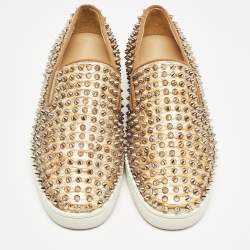 Pre Owned Christian Louboutin Beige/Brown Python Leather Roller Boat Slip On Sneakers Size 40