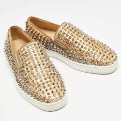 Pre Owned Christian Louboutin Beige/Brown Python Leather Roller Boat Slip On Sneakers Size 40