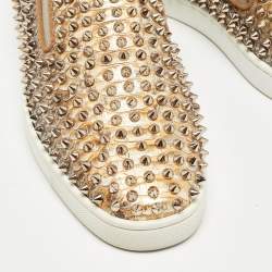 Pre Owned Christian Louboutin Beige/Brown Python Leather Roller Boat Slip On Sneakers Size 40