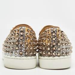 Pre Owned Christian Louboutin Beige/Brown Python Leather Roller Boat Slip On Sneakers Size 40