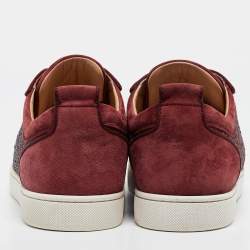 Pre Owned Christian Louboutin Burgundy Suede Louis Junior Strass Low Top Sneakers Size 42.5