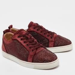 Pre Owned Christian Louboutin Burgundy Suede Louis Junior Strass Low Top Sneakers Size 42.5