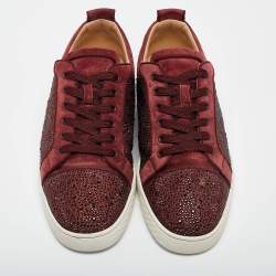 Pre Owned Christian Louboutin Burgundy Suede Louis Junior Strass Low Top Sneakers Size 42.5