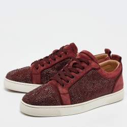 Pre Owned Christian Louboutin Burgundy Suede Louis Junior Strass Low Top Sneakers Size 42.5