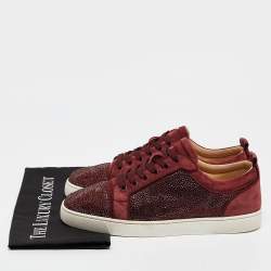 Pre Owned Christian Louboutin Burgundy Suede Louis Junior Strass Low Top Sneakers Size 42.5