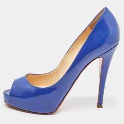 Christian Louboutin Blue Patent Leather Very Prive Pumps Size 38.5