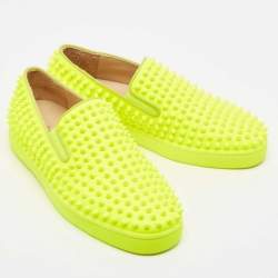مملوكة مسبقًا Christian Louboutin Green Leather Roller Boat Sneakers Size 40