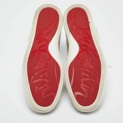 Pre Owned Christian Louboutin White Leather and Crystal Louis Strass High Top Sneakers Size 40