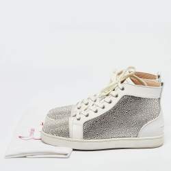Pre Owned Christian Louboutin White Leather and Crystal Louis Strass High Top Sneakers Size 40