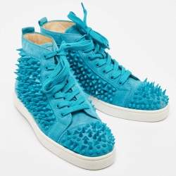 Pre Owned Christian Louboutin Blue Suede Pik Pik Louis High Top Sneakers Size 40