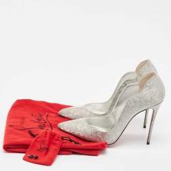 Christian Louboutin Silver Textured Glitter Hot Chick Pumps Size 38