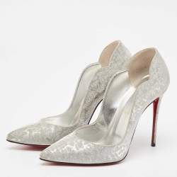 Christian Louboutin Silver Textured Glitter Hot Chick Pumps Size 38