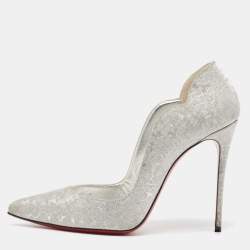 Christian Louboutin Silver Textured Glitter Hot Chick Pumps Size 38