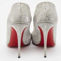 Christian Louboutin Silver Textured Glitter Hot Chick Pumps Size 38