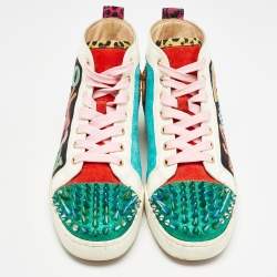 Pre Owned Christian Louboutin Multicolor Suede and Patent Lou Spikes High Top Sneakers Size 40