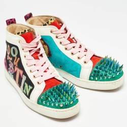 Pre Owned Christian Louboutin Multicolor Suede and Patent Lou Spikes High Top Sneakers Size 40