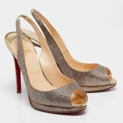 Christian Louboutin Metallic Glitter Platform Slingback Sandals Size 37