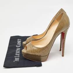 Christian Louboutin Olive Green Python Lady Peep Pumps Size 40.5