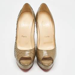 Christian Louboutin Olive Green Python Lady Peep Pumps Size 40.5