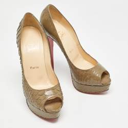 Christian Louboutin Olive Green Python Lady Peep Pumps Size 40.5